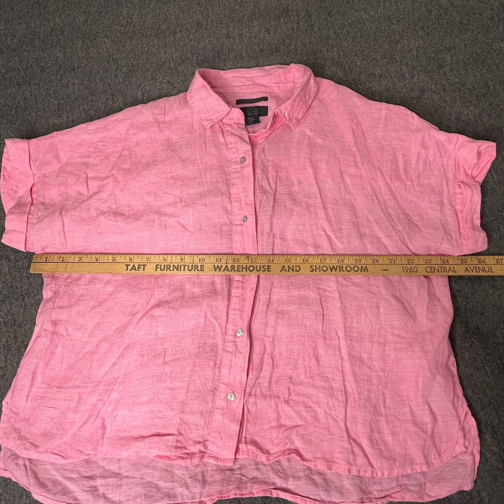 Rachel Roy 100% Linen Top Womens M Pink Short Sleeve Lagenlook‎ Boxy Button - Picture 5 of 8